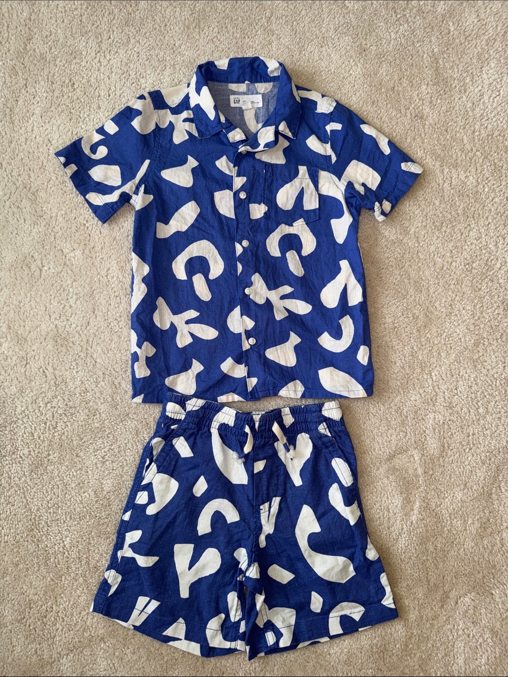 GAP Blue & White Short Sleeve Linen Set with Abstract Print